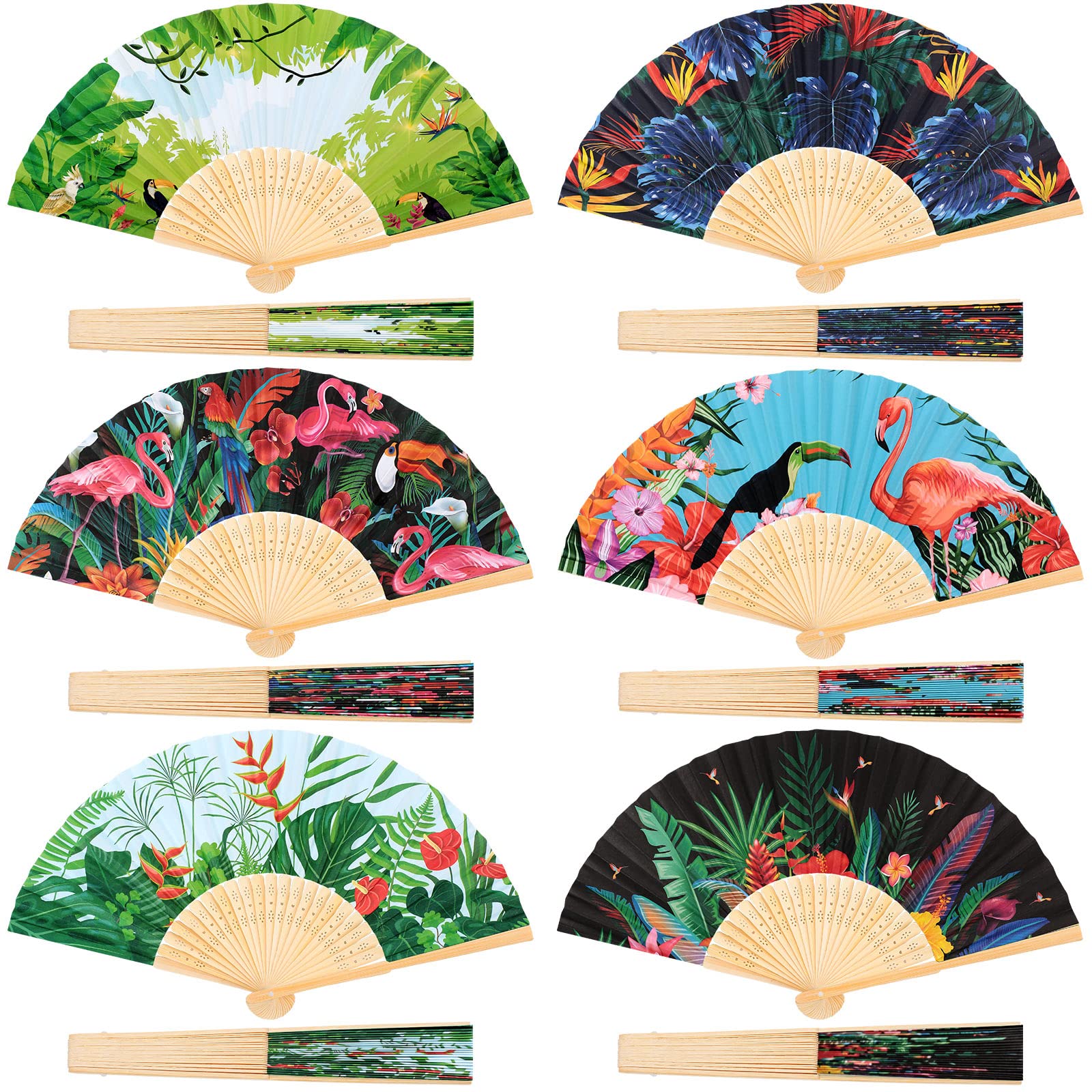 Chunful 12 Pack Havana Nights Folding Fans Tropical Party Folding Paper Hand Fans Foldable Hibiscus Flamingo Decorations for Hawaiian Luau Aloha Supplies(Fanshaped)