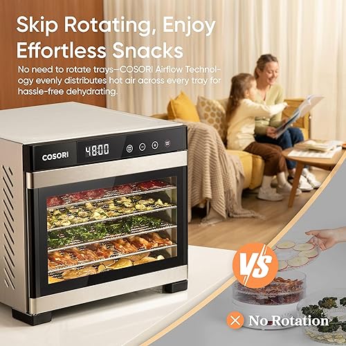 Vista 19 de COSORI - Deshidratadora de alimentos (50 recetas) con control de temperatura, 6 bandejas de acero inoxidable, listada ETL, para charqui, fruta, Negro