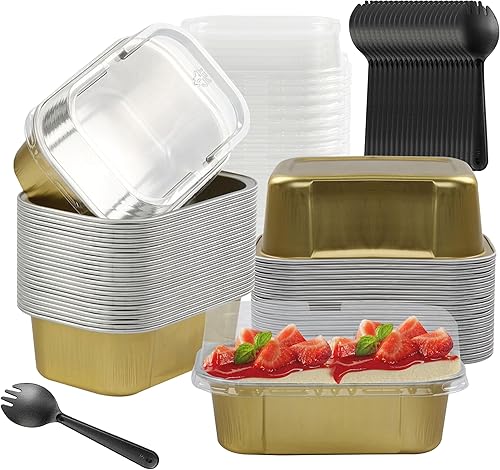 Mini moldes para pasteles con tapas, 30 moldes desechables de 5.5 onzas, forros para cupcakes con tapas, moldes individuales para tartas, mini latas