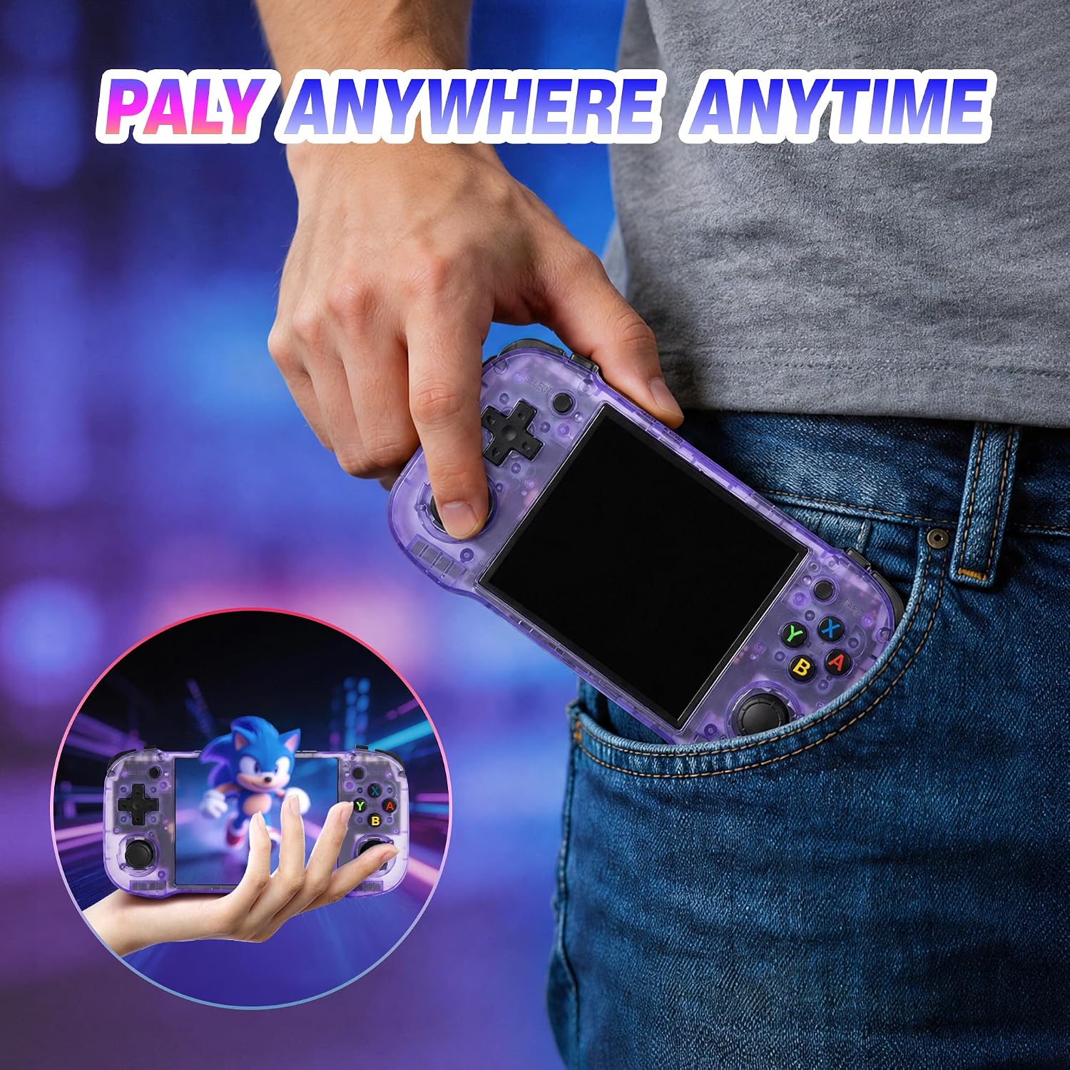 R46H Handheld Game Console, 4.2” Handheld Emulator Over 20000+ Classic Games, Open Source Linux System, Retro Gaming Console with 128GB TF Card Supporting Wi Fi Multiplayer Gaming (Purple)