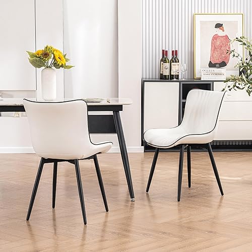Miniatura 7 de Kidol & Shellder Juego de 2 sillas de comedor blancas, tapizadas de piel sintética, modernas de mediados de siglo, sillas de cocina y comedor con