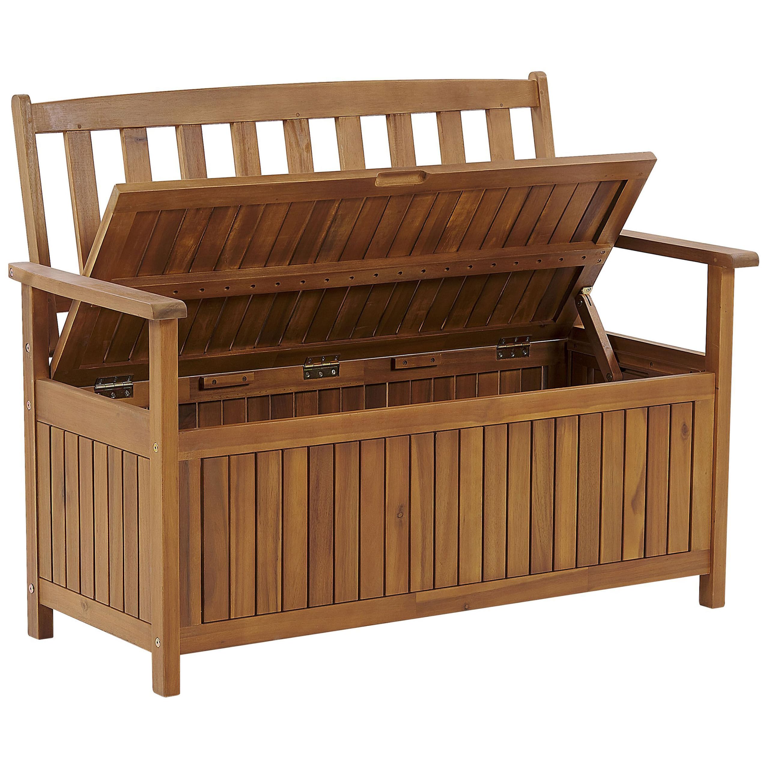 Beliani Banc de Jardin avec Coffre de Rangement Ultra Pratique en Bois d'Acacia Narurel et Résistant Idéal pour Organiser Votre Espace Extérieur