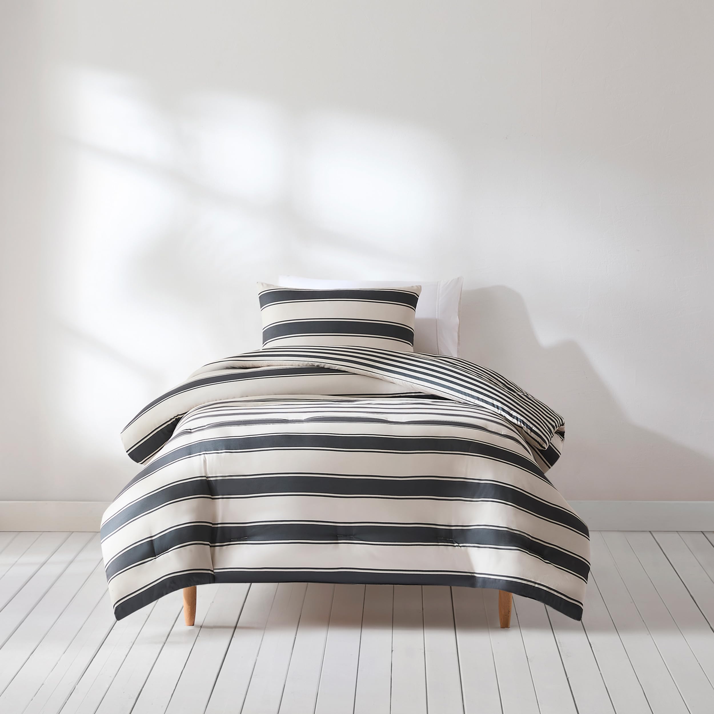 Lush Decor Gale Cabana Stripe? Reversible Comforter 2 Piece Set Twin/Twin XL Neutral & Gray - Striped Bedding Set - Kids Gray Comforter - Coastal Dorm Decor-image-39