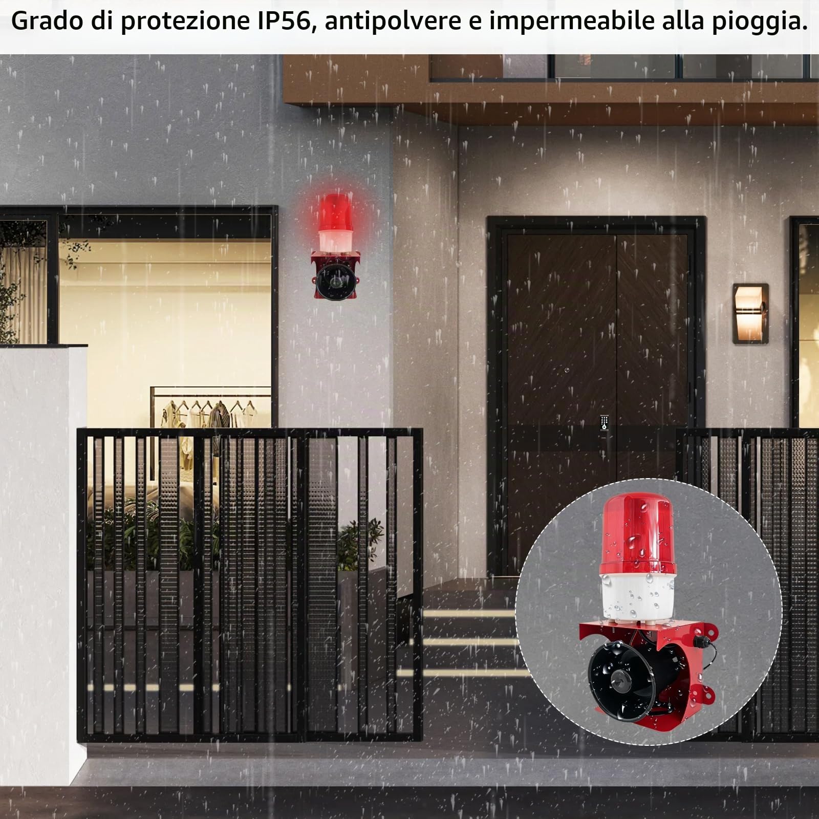 Sirena di Allarme Industriale, Allarme Sonoro e Luminoso 120 dB, Classe di Protezione IP65, Luce LED Industriale, Adatta per Uso Interno ed Esterno (Spina EU 220 V)