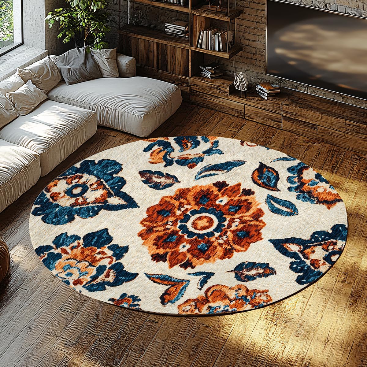 Tapis rond lavable pour chambre de bébé et salon au style vintage chaleureux 200cm