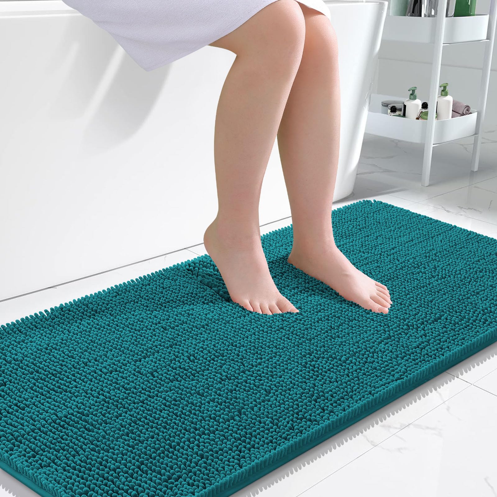 OLANLY Large Bathroom Rugs 50x30, Extra Soft Absorbent Chenille Bath Rugs, Rubber Backing Quick Dry, Machine Washable Bath Mats for Bathroom Floor, Tub and Shower, Home Decor Accessories, Deep Lake 50" X 30" Deep Lake