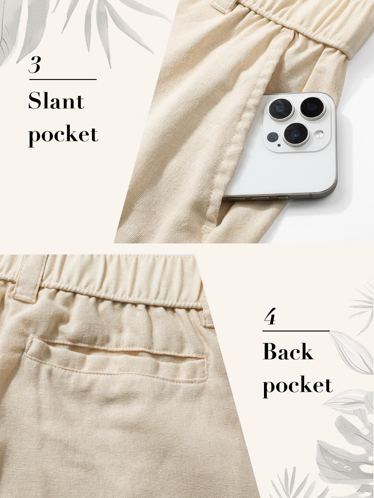 Suwangi Hombre Pantalones de Casuales Pantalones Largos Verano Ligeros Pantalon Lino Mezclar Cintura Elástica con Bolsillos — view 5