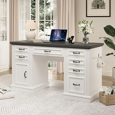 Jocoevol Farmhouse 57" Executive Desk with 7 Drawers, Home O - best desks drawers