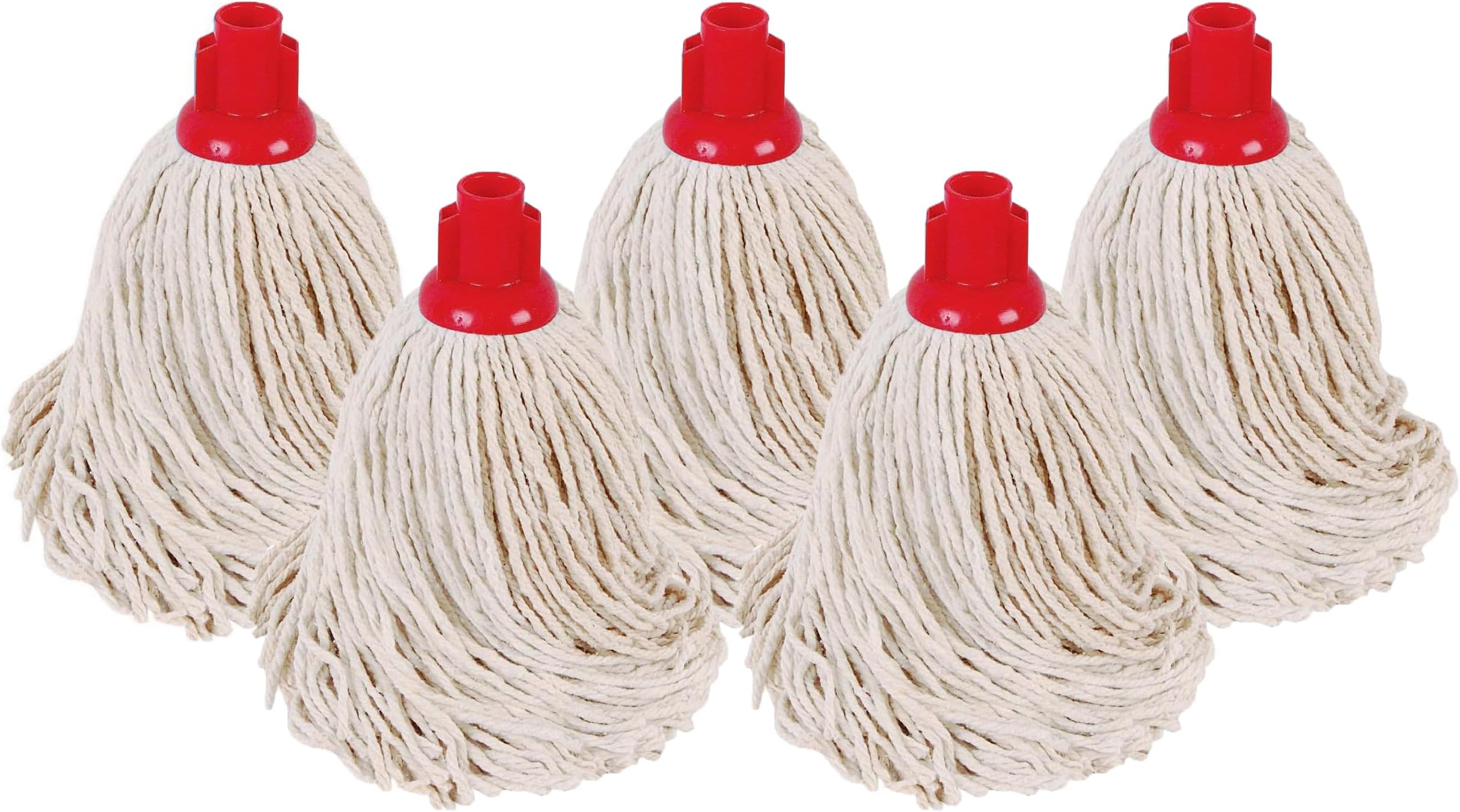 Abbey No.16 Socket Cotton Mop heads Replacement Pack of 5 – Super Absorbent String Mop Universal Screw On Socket - Floor Cleaning Heavy Duty mop head ( Red )