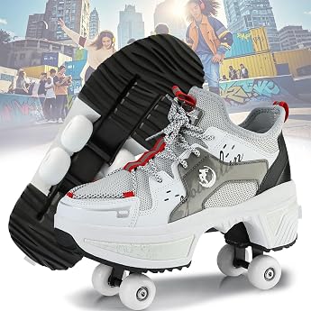 Roller Skates, Shoes with Wheels for Girls, Trainers with Wheels Boys, Roller Shoes for Folding, LED Roller Skates for Kids, 