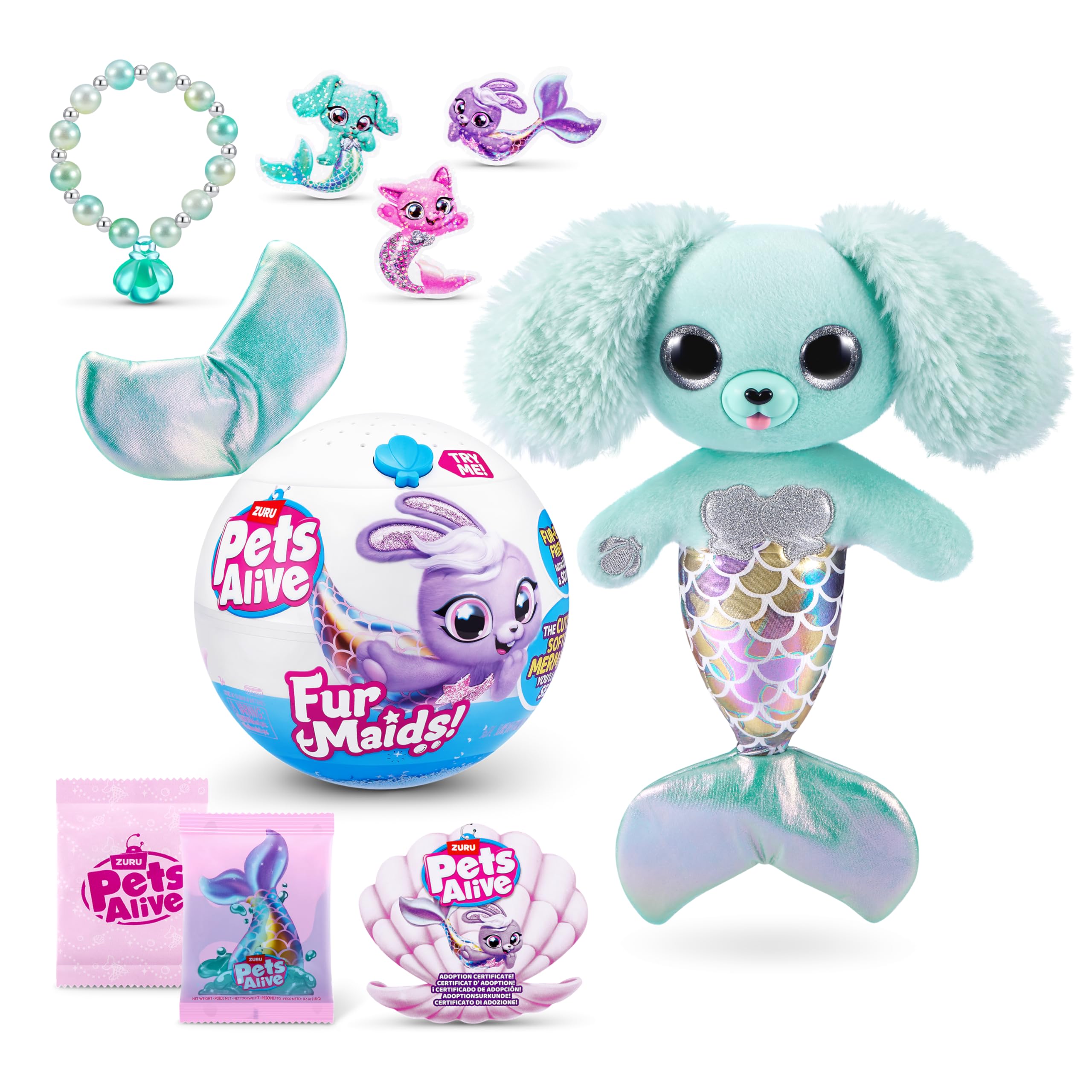 Pets Alive Furmaids by ZURU, Electronic Soft Mermaid Plush Toy, Robotic Pet Plushies & Interactive Play for Girls with Lights & 10 Surprises (Green)