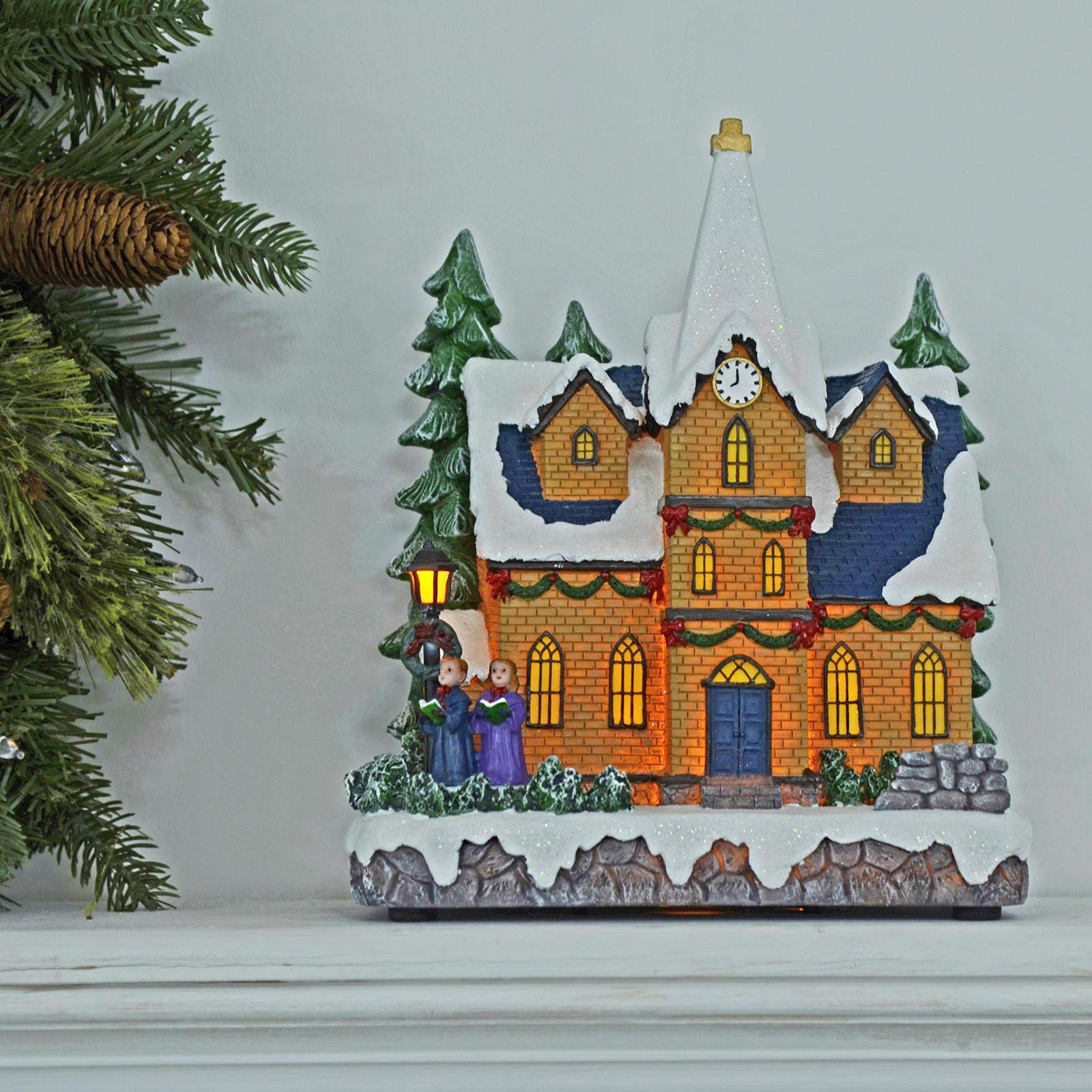 Mr Crimbo Light Up Christmas Church Snow Scene Decoration Resin Ornament 24cm