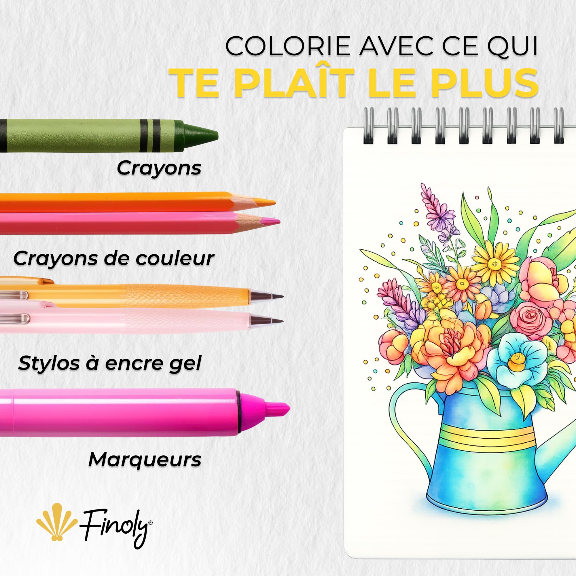 Finoly Livre Coloriage Adulte Fleurs A4 Réduit le Stress | Mandalas a Colorier Adulte Débutants et Confirmés | Coloriage Mandala Adulte Mindfulness Anti Stress Encre qui ne Transperce Pas (Jour)