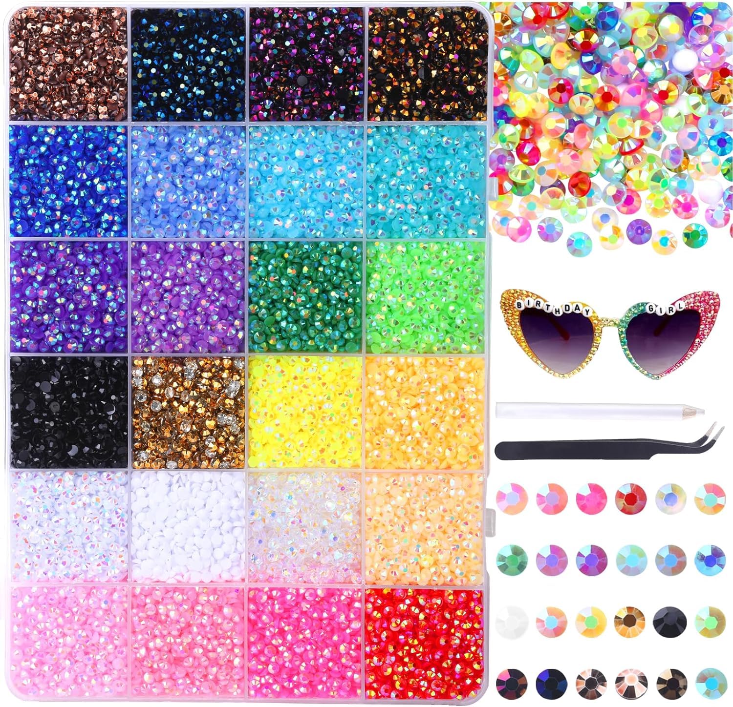 24 Colors Bedazzling Kit, 3mm Flat Back Rhinestones, Crystal Gem Set with Pick Up Pen & Tweezers, DIY Nail Art Accessories, Sparkling Decor for Nails, Clothes, Shoes and Handcrafts-picture-46