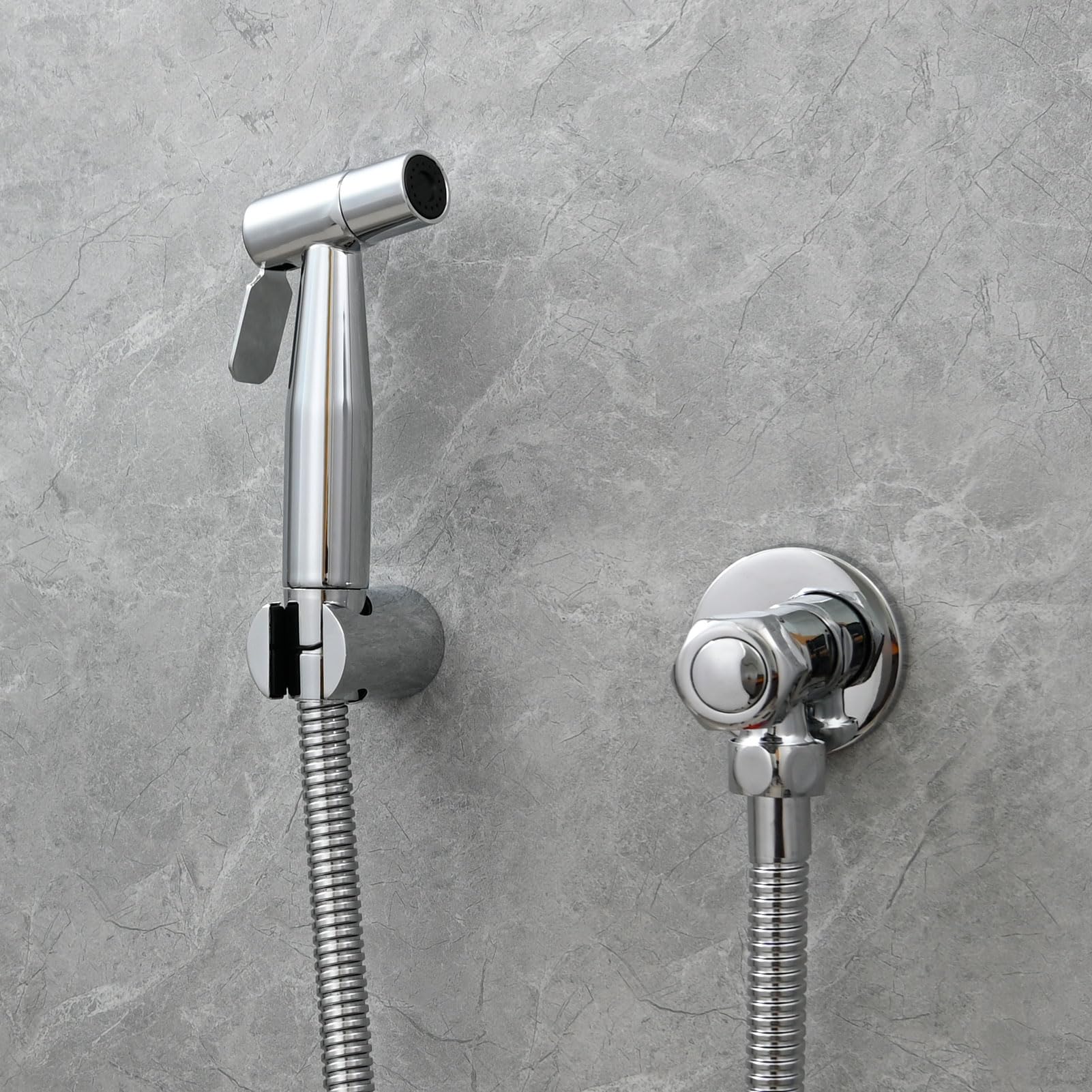 Tecmolog Douchette WC Kit Complet Acier Inox Douchette Toilette Eau Froide avec Flexible, Support, Chromé, WS024DF3
