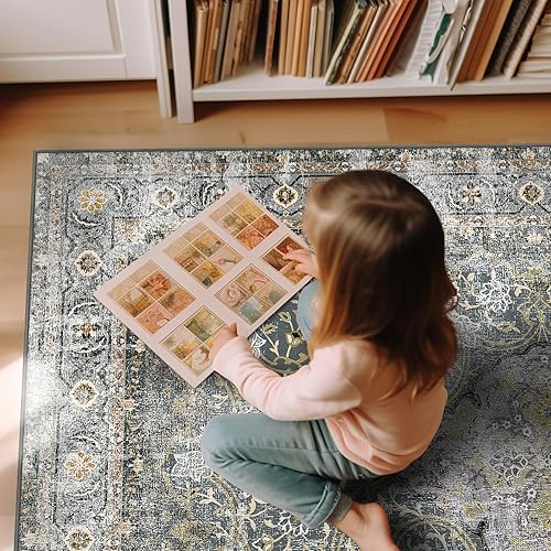 Miniatura 377 de Ashler - Alfombras bohemias vintage de 5 x 8 pies para sala de estar, lavables a máquina con parte trasera antideslizante, alfombra para interiores