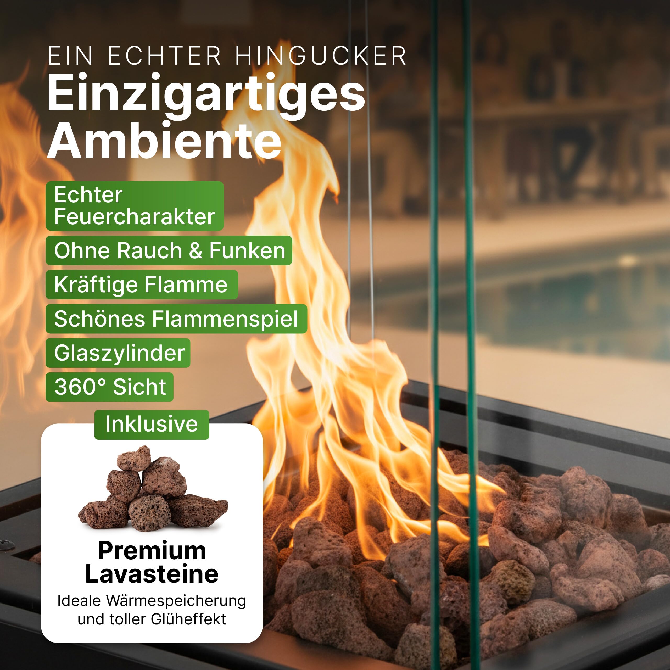 Gartenzeit Chauffage de terrasse à gaz avec cylindre en verre - Dimensions : 36 × 36 × 140,5 cm - 8 kW - Chauffage à gaz pour terrasse et jardin - Parasol chauffant avec protection anti-basculement et