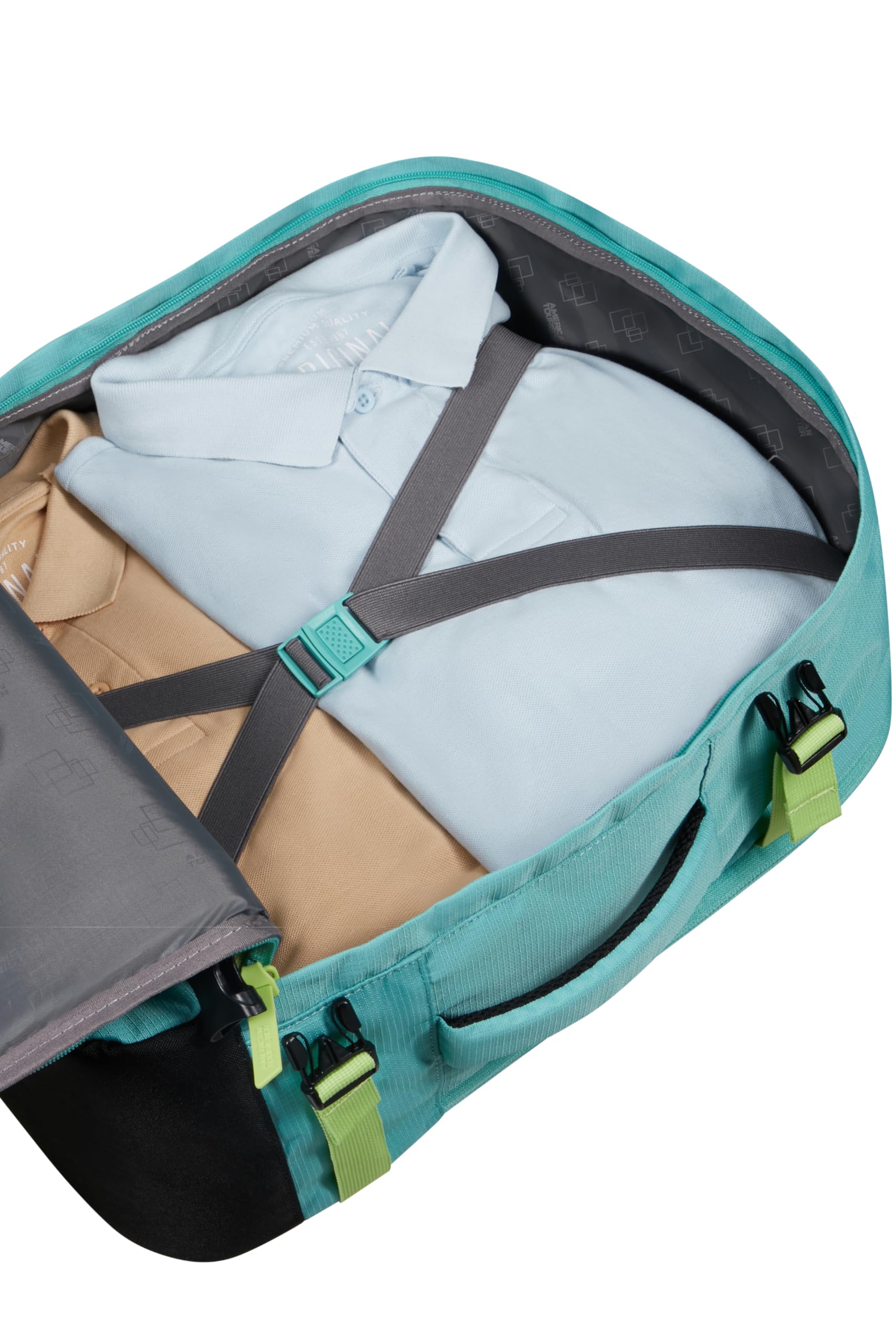 American Tourister Take2Cabin - Ryanair/Wizz Air/Vueling Kabinentasche 40 x 30 x 20 cm, 26.5 L, 0.60 kg, Handgepäck, Flugzeug Rucksack MS, Türkis/Grün (Dusty Turquoise/Lime)