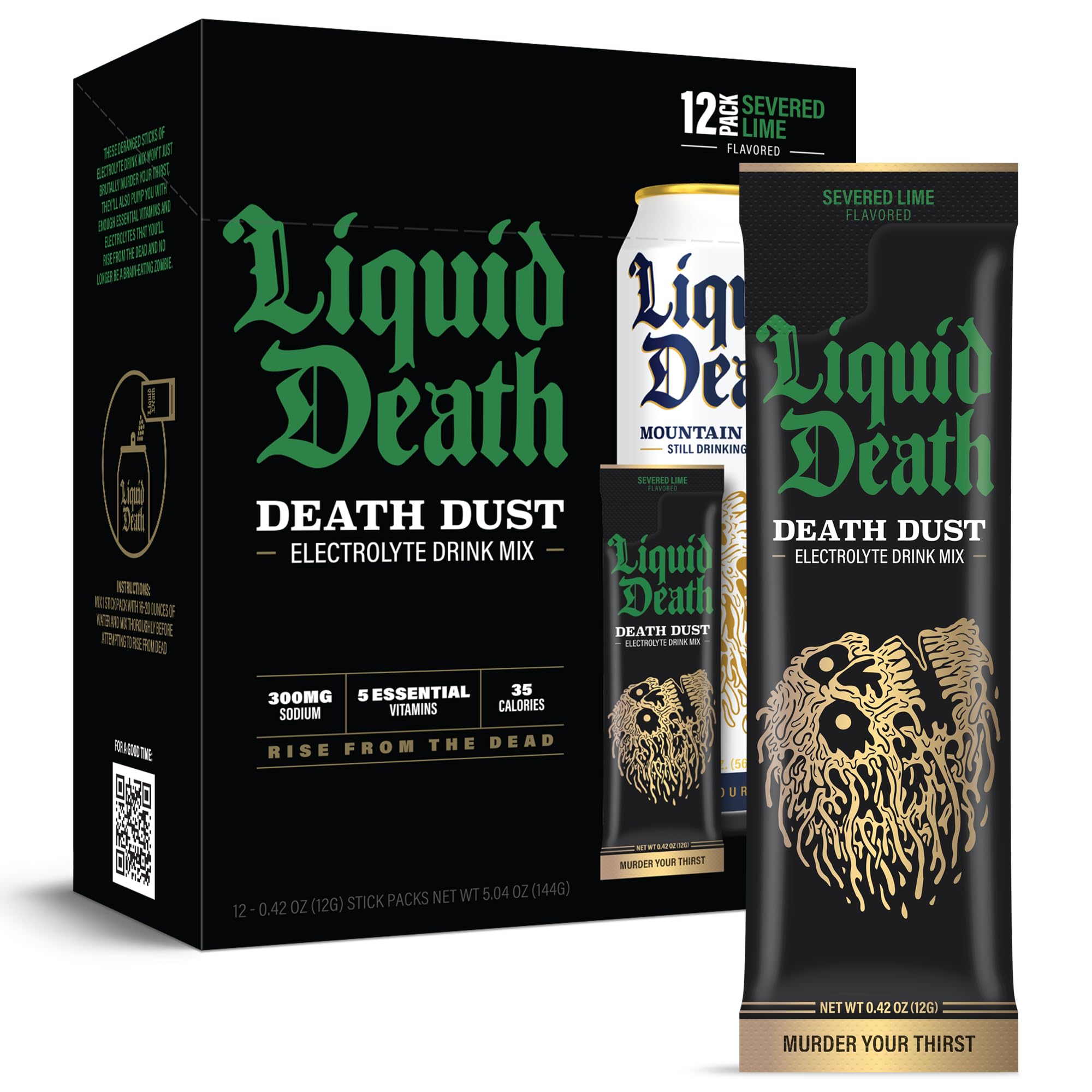 Liquid Death Electrolyte Death Dust - Lime Flavored Hydration Powder Packets - Severed Lime - 12-Stick Pack - Electrolyte Replacement