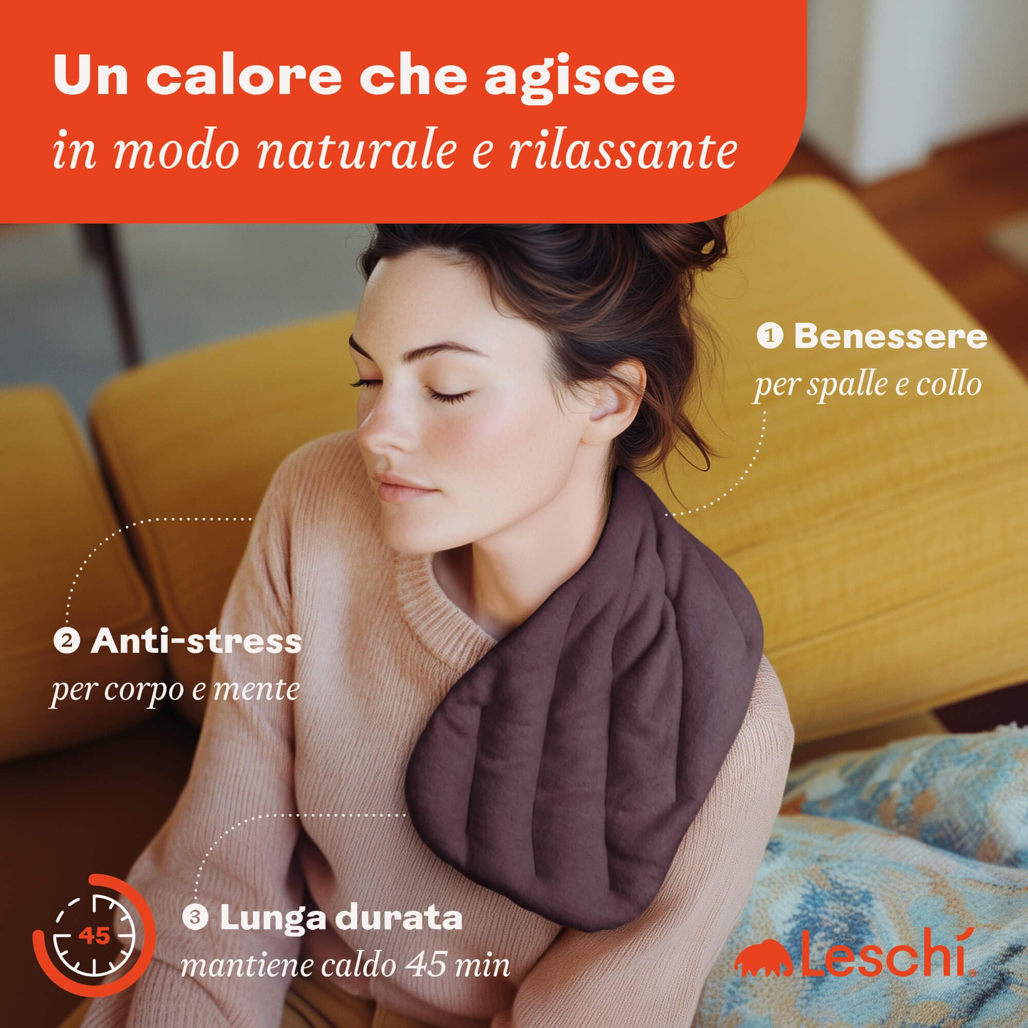 LESCHI XXL Cuscino termico per microonde (50x20cm), 100% cotone e grano biologico, cuscino riscaldante a 8 camere, viola, ideale come fonte di calore per cervicale, spalla, schiena, collo