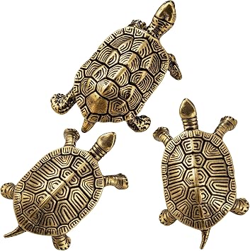 KKBES 3 Pieces Mini Brass Turtle Figurines, Miniature Turtle Statues, Decorative Turtles Ornament for Home Office Tea Pet Ornament Decors, 2 inch Long