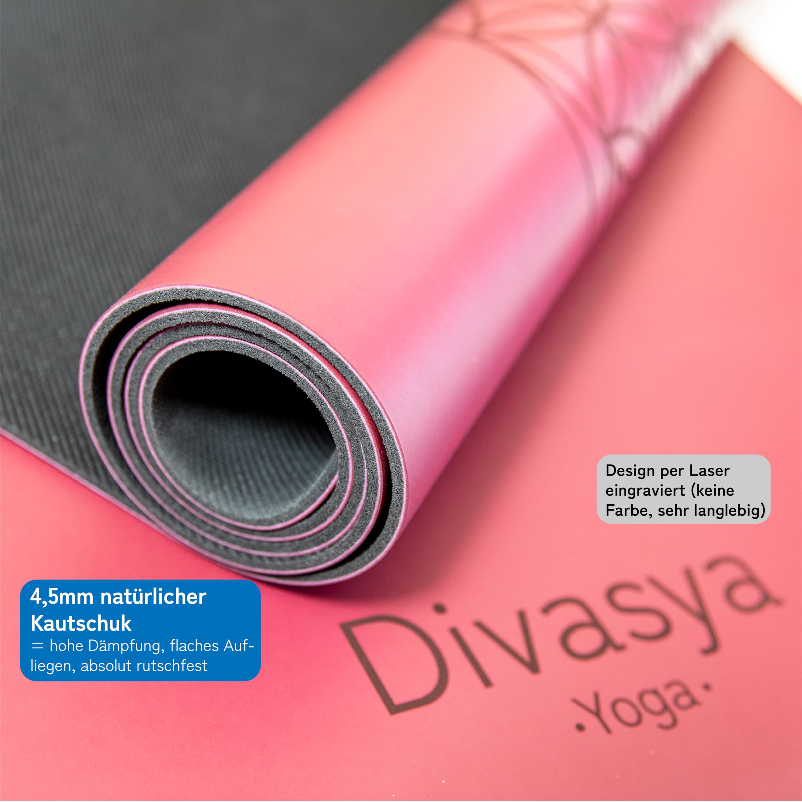 Premium Yogamatte rutschfest: Naturkautschuk rutschfest & japanische professional grip Oberfläche | 185x68x0,45cm | Tragegurt | 4,5mm dicke Yoga Matte rutschfest