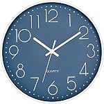 Foxtop Horloge murale moderne Silent Non Ticking Batterie exploitée Quartz Rond Horloge murale Décor pour la cuisine de chambre Maison Bureau École (12 Inch, Cerulean)