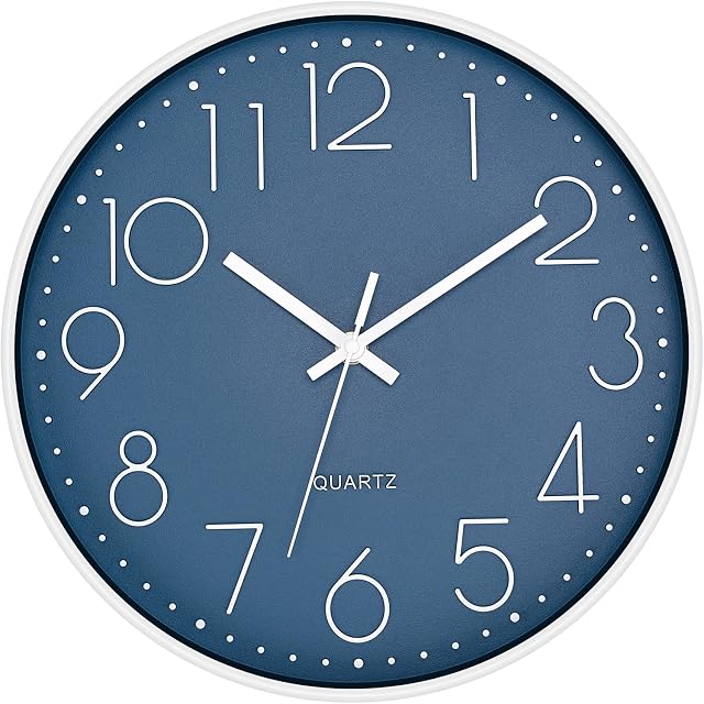Foxtop Horloge murale moderne Silent Non Ticking Batterie exploitée Quartz Rond Horloge murale Décor pour la cuisine de chambre Maison Bureau École (12 Inch, Cerulean)