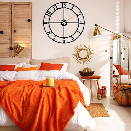 Miniatura 18 de Reloj de pared de metal de 20 pulgadas, redondo, silencioso, moderno, analógico, grande, funciona con pilas, reloj de pared para sala de estar, Negro