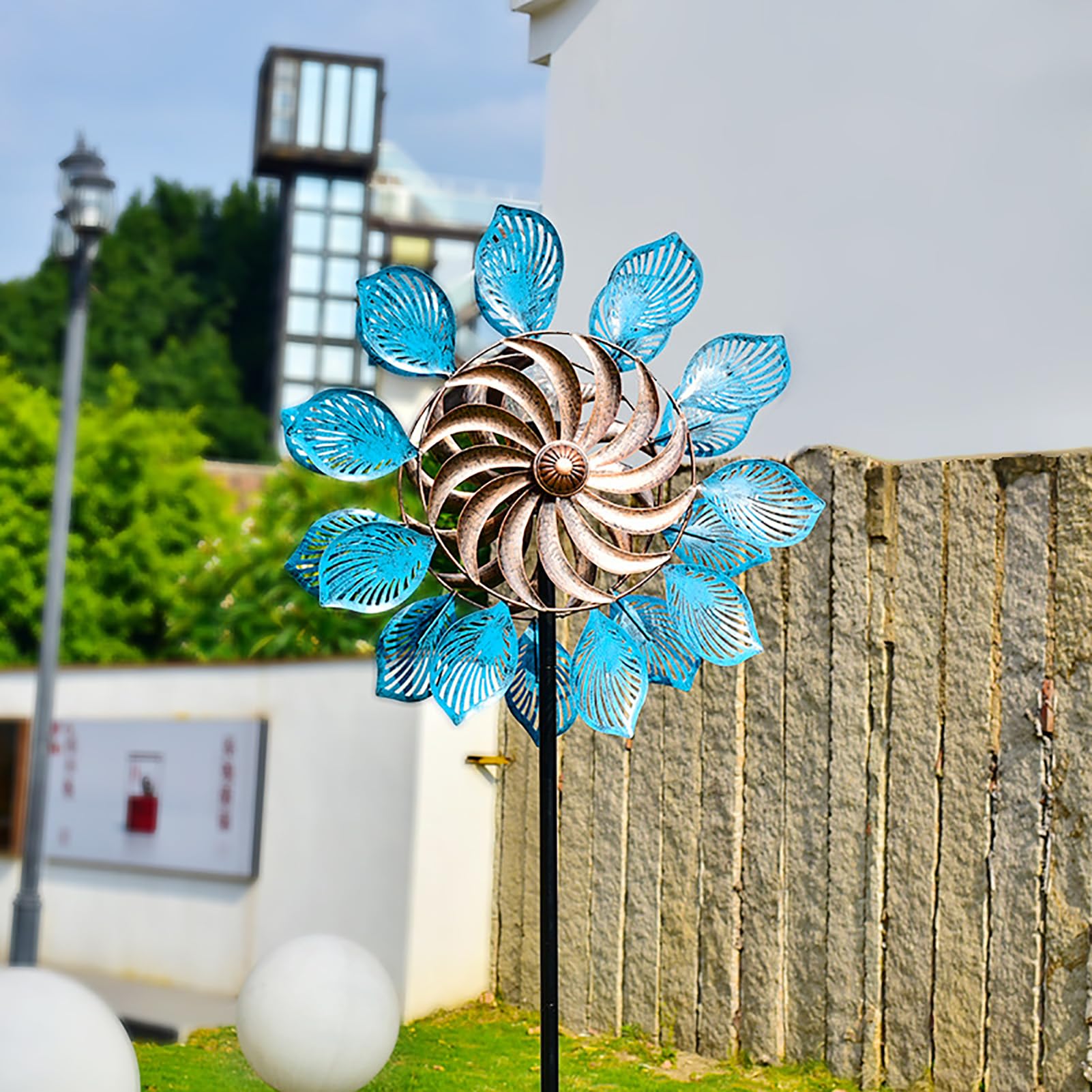 Girandola a Vento in Metallo,200cm Grandi Mulini A Vento da Giardino Girevole a 360 Gradi,Mulino a Vento for Giardino Esterno Terrazza Decorazione del Paesaggio del Cortile del Prato