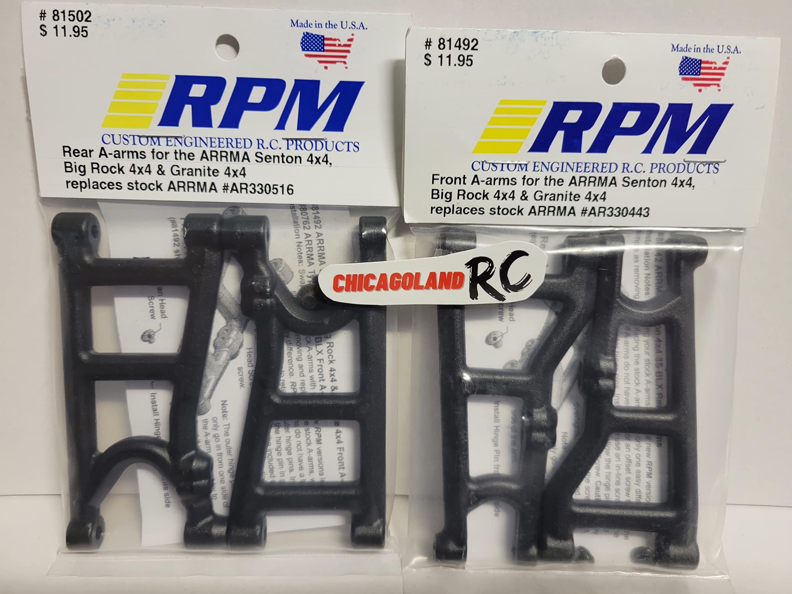 Generic RPM 81492 Front 81502 Rear Front Includes CHICAGOLAND RC Coupon Black A-Arms Arrma 4x4 3s BLX Granite Big Rock Senton AR330516 AR330443