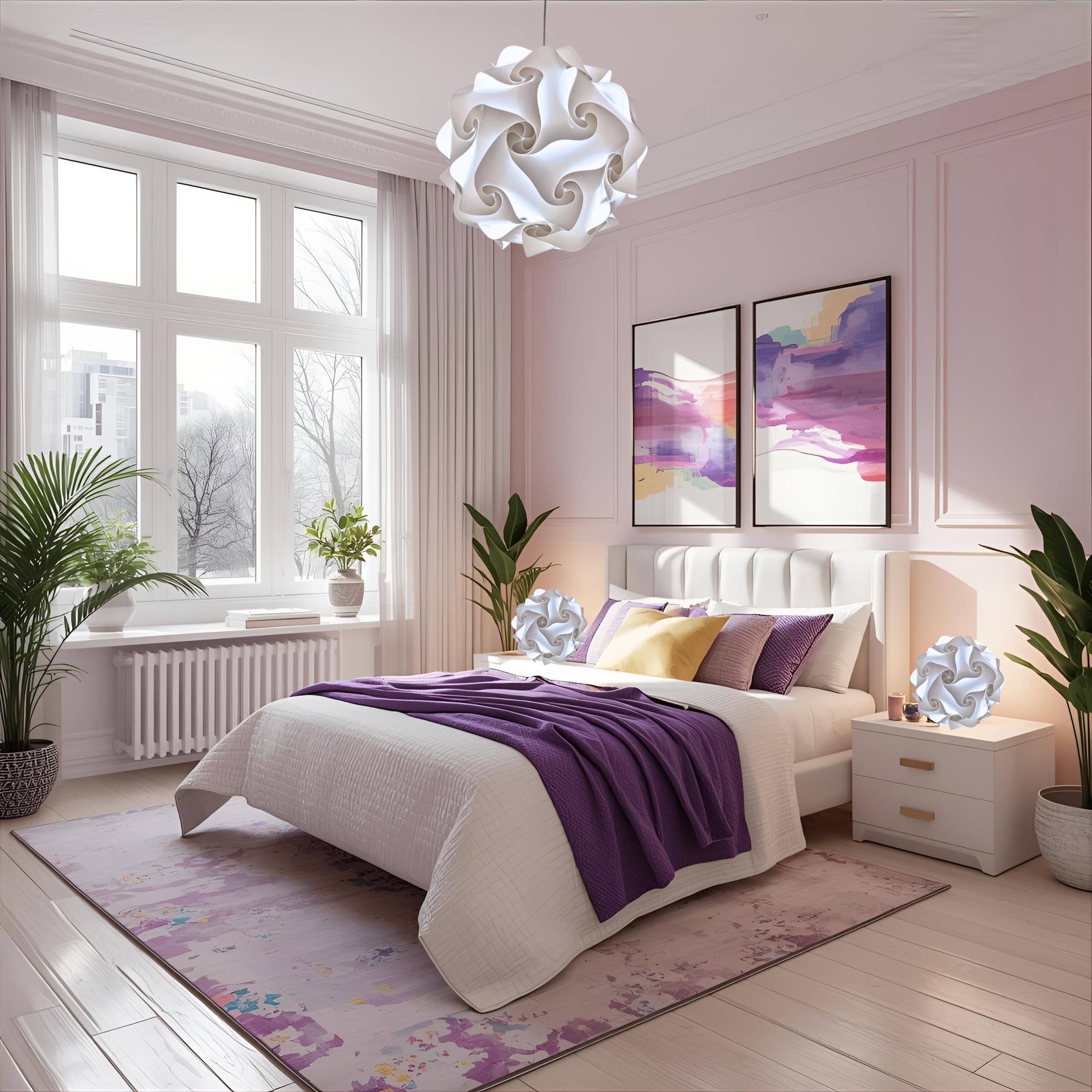 LAMPADESIGN Paar Nachttischlampen FIOCCO Modell Weiße Kugel Durchmesser 23 cm Lieferung montiert 2 Glamour Chic Nachttischlampen Schlafzimmerbeleuchtung