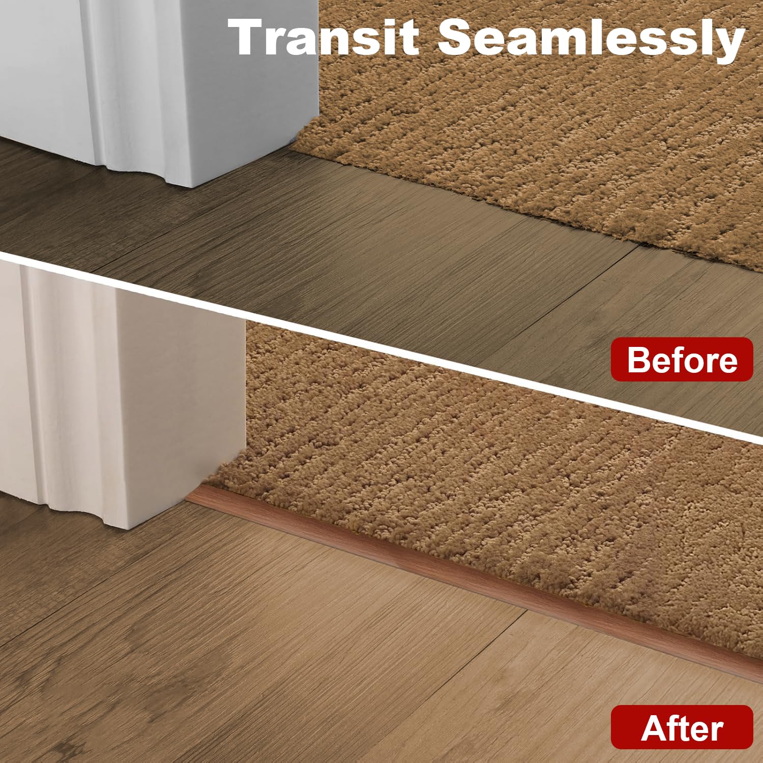5cm Self Adhesive Threshold Strip, Easy Cut & Install Door Threshold Strip, Soft PVC Seal for Laminate Floor, Carpet, Tiles (Yellow Oak, 2M)