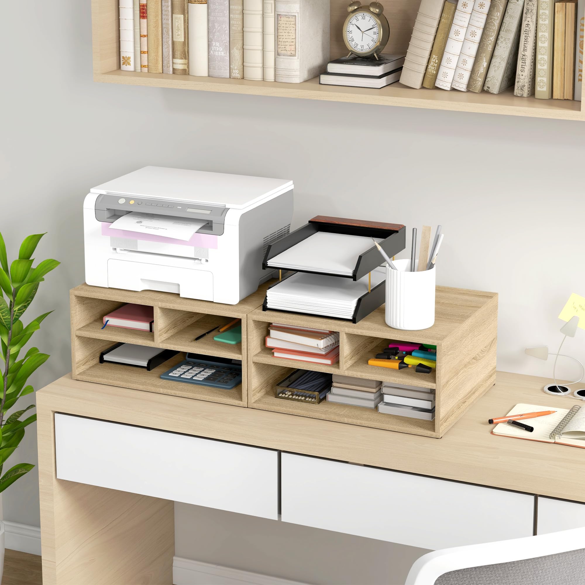 HOMCOM Supporto per stampante per scatola da ufficio, mobile da ufficio, con 3 scomparti, organizer da ufficio, 47 x 40 x 22,5 cm, effetto legno naturale