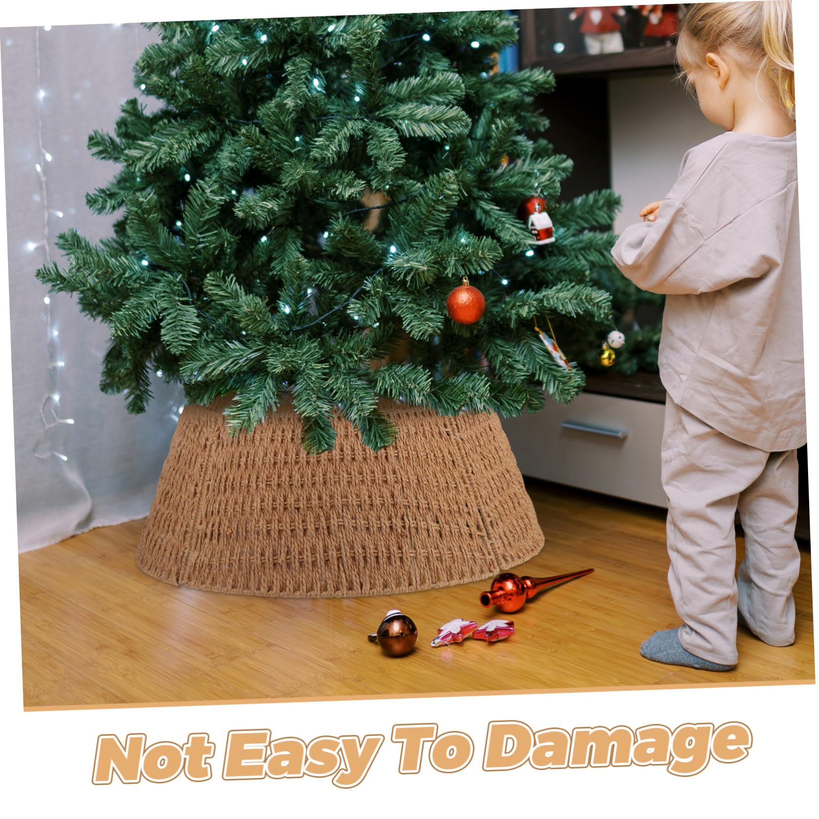 Collar para Árbol de Navidad de Cuerda de Papel Falda Desmontable Rústico para Base de Árbol Cesta Decorativa para Hogar con Temática Farmhouse Fiestas