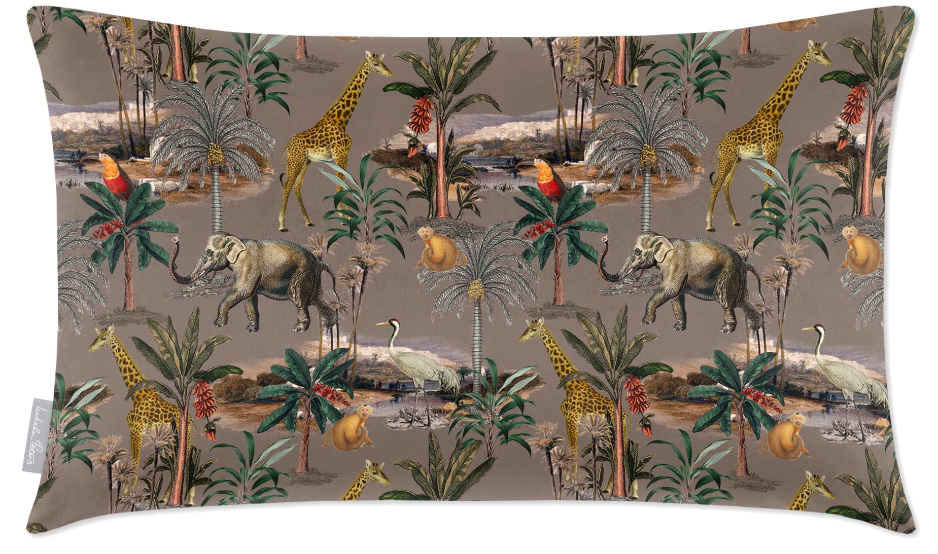 Izabela Peters Dovedale Stone Eco-Friendly Velvet Cushions - Safari Voyage-, 50 X 30 Cm, Chair & Sofa Seat Covers Included