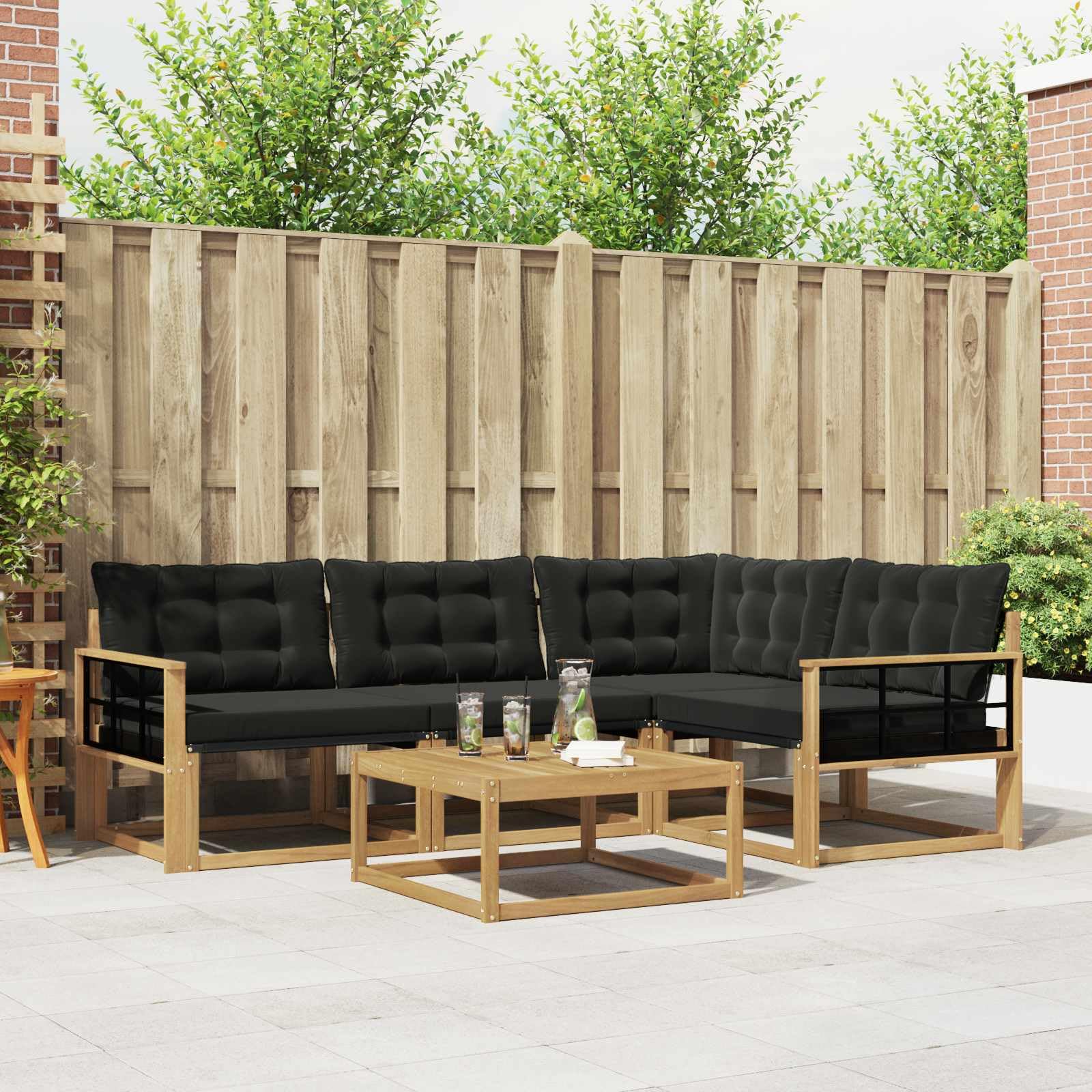 Outdoor-Sofagarnitur 5-teilig Weiß Schwarz wetterfestes Massivholz Möbelset für Garten Balkon Terrasse modulare Sitzgruppe für 4 Personen mit Tisch und Rückenlehnen