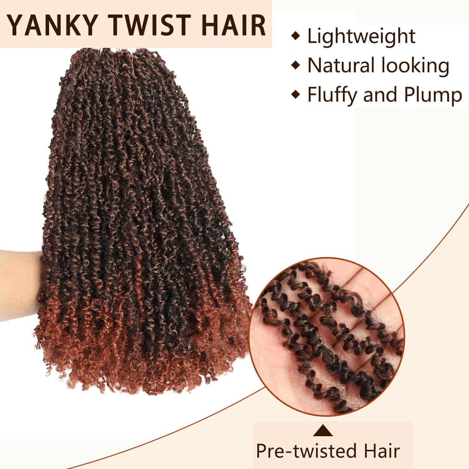 10 Packs Yanky Twist Crochet Hair 16 Inch Pre-twisted Natural Black Kinky Mini Spring Small Curly Senegalese Twist Braids Yankee (T350(Ombre Ginger Red) - Image 4