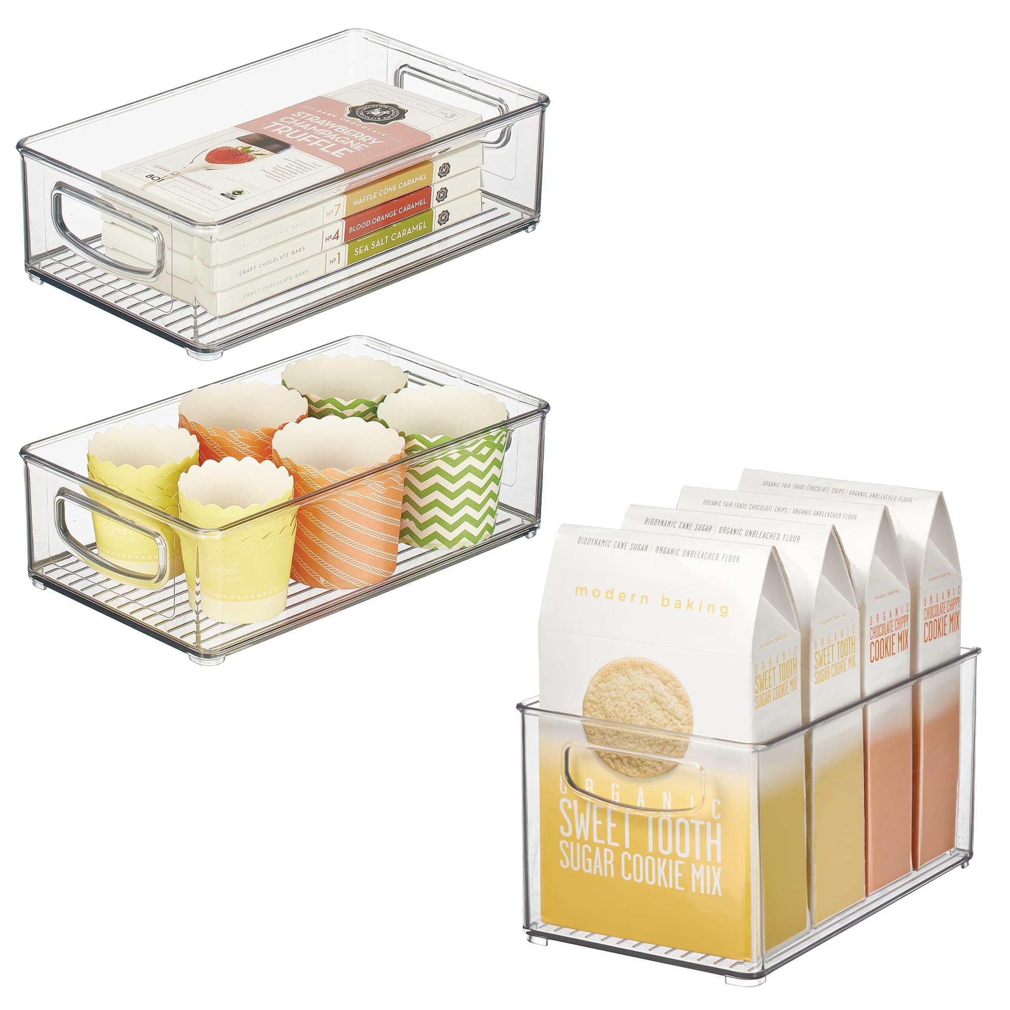 Sponsored Ad - iDesign Stackable Pantry Bins with Handles, 2 Small Bins and 1 Medium Bin, 3 Pack, Clear, Made in USA