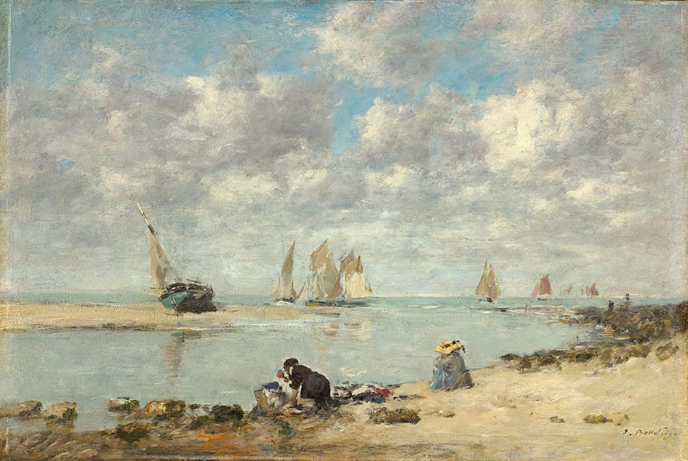 POSTERIIk Famous Animal Posters Vintage Picture Washerwoman Near Trouville by Eugene Louis Boudin Modern Wall Decor for Home Decor 60x90cm
