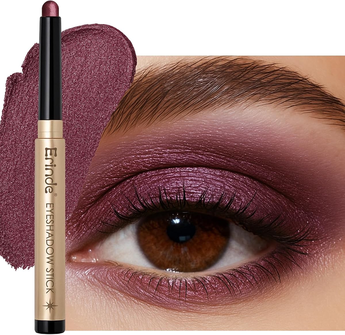 Erinde Waterproof Shimmer Eyeshadow Stick, Plum Brown Mauve Cream Eye Shadow Stick, Long-Lasting Crease-Proof Cream to Powder Buildable & Blendable Eye Shadow Pencils Crayon, Vegan & Cruelty-Free, B06