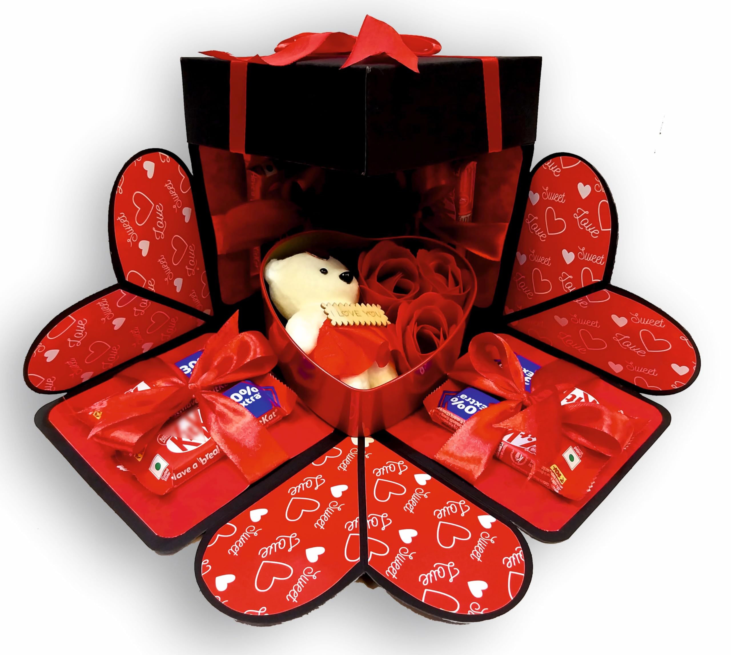 US IDEAL CRAFT Explosive Gift Box, Birthday Gift, Wedding gift, Valentine Love Gift for your wife/husband, fiance, boyfriend With 8 Chocolate Each 10 RS (1 TIN BOX INCLUDES TEDDY & ROSES)-image-32