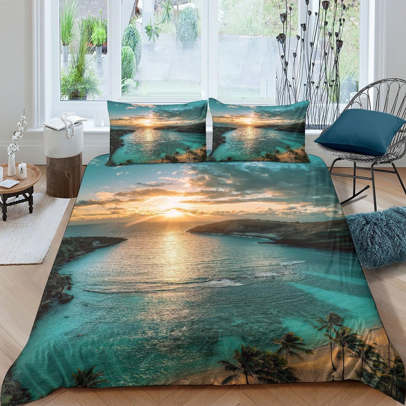 Ctjqhvkz Style-1 3D Printed Sunset Ocean Fitted Sheet Microfiber Soft Breathable Landscape Mattress Cover For Bedroom Guest Room Decor Single（135X200cm）