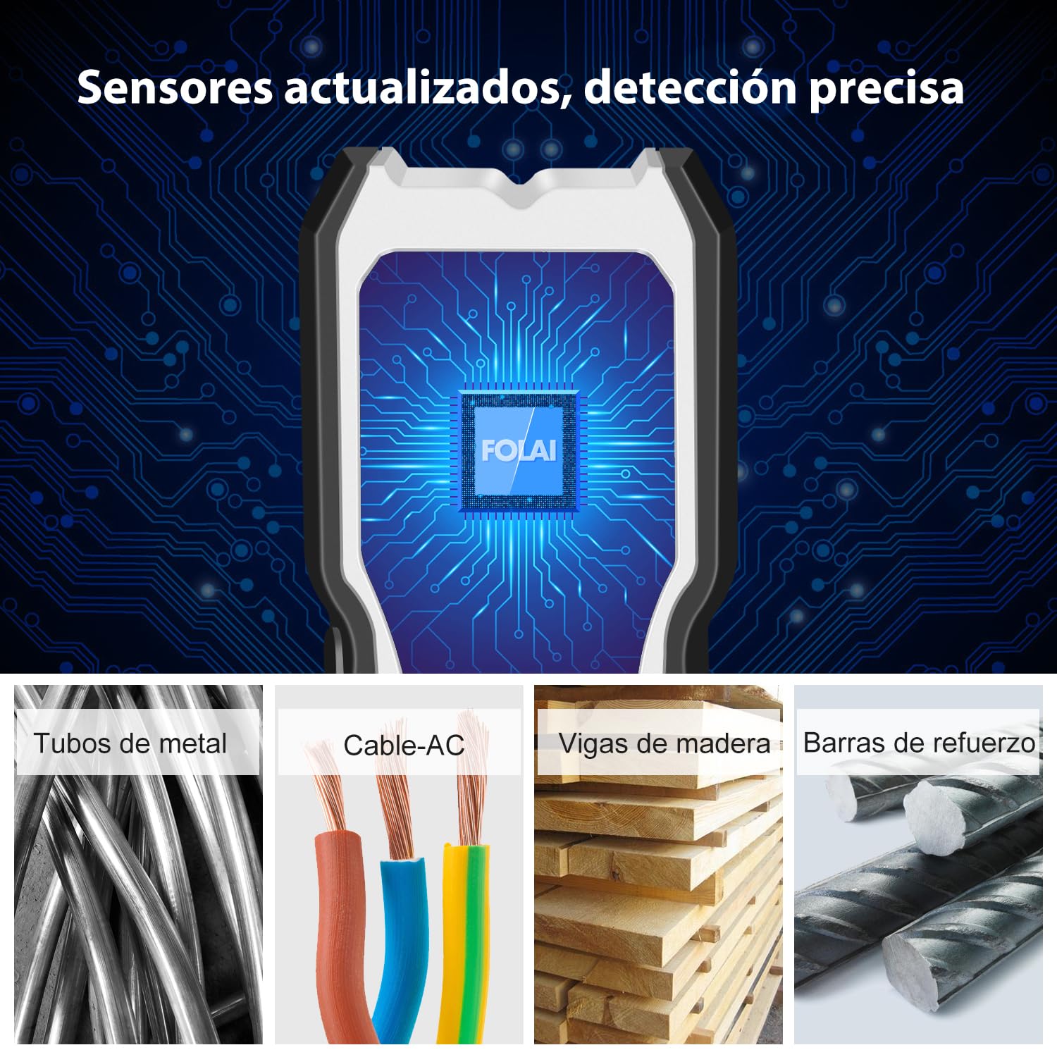 FOLAI Detector de Metales,5 in 1 Detector de Pared Digital y Gráfico,Herramientas Bricolaje,Detector de Metales,Detector Cables y tuberias,Escáner de Pared para Detectar Cables Bajo Tensión y Metales