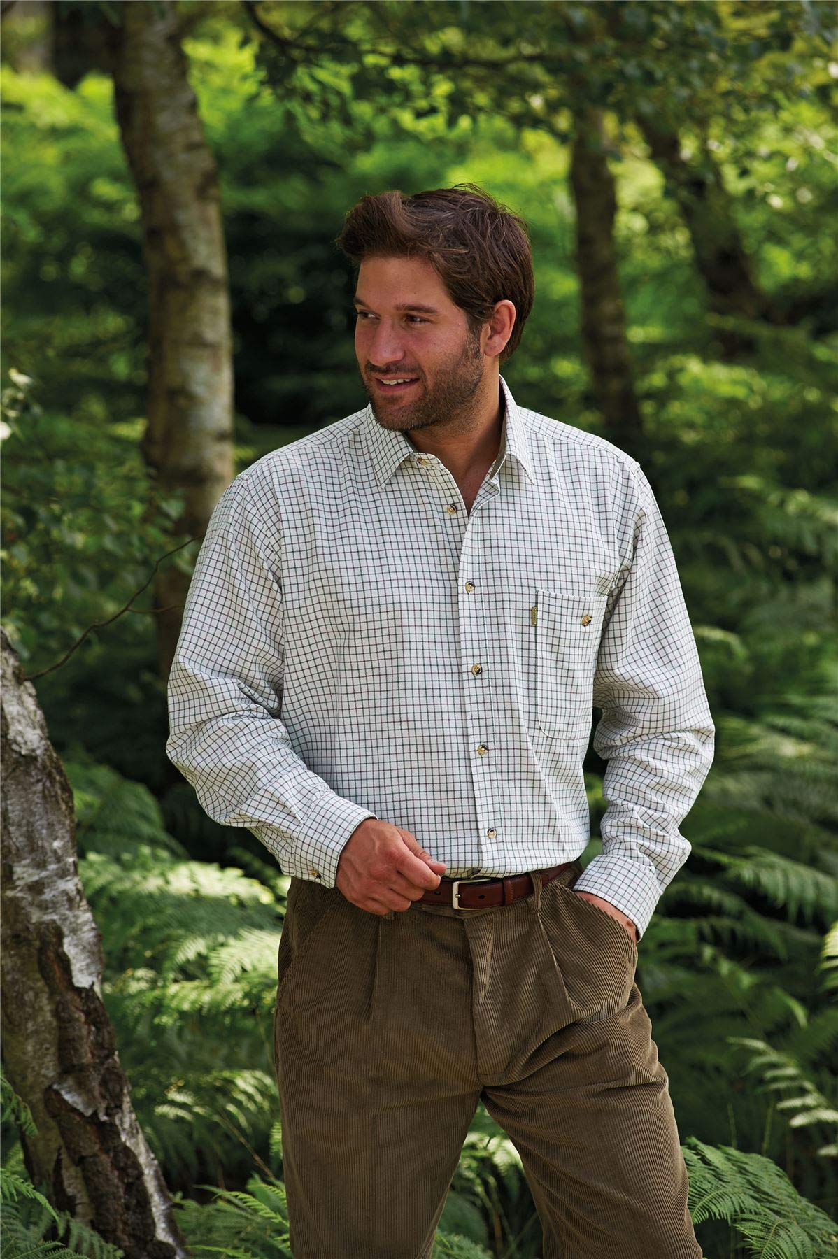 Walker and Hawkes Camicia da uomo, 100% cotone, a maniche lunghe, a quadretti, stile country
