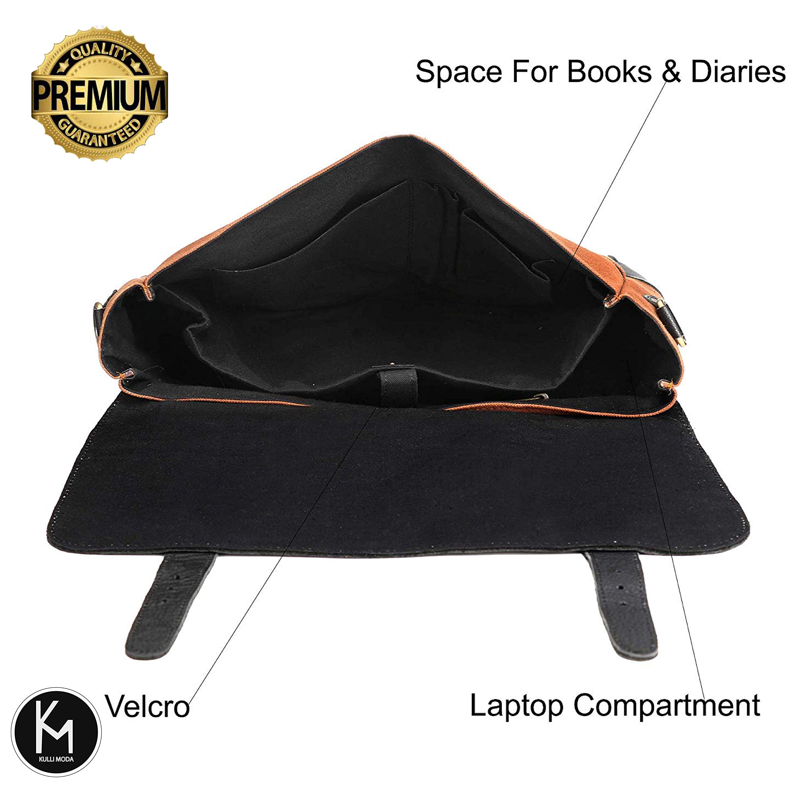 Kulli Moda Canvas and Vegan Leather 15.6 Inch Laptop Shoulder Messenger Bag for Meetings - Image 5 thumbnail