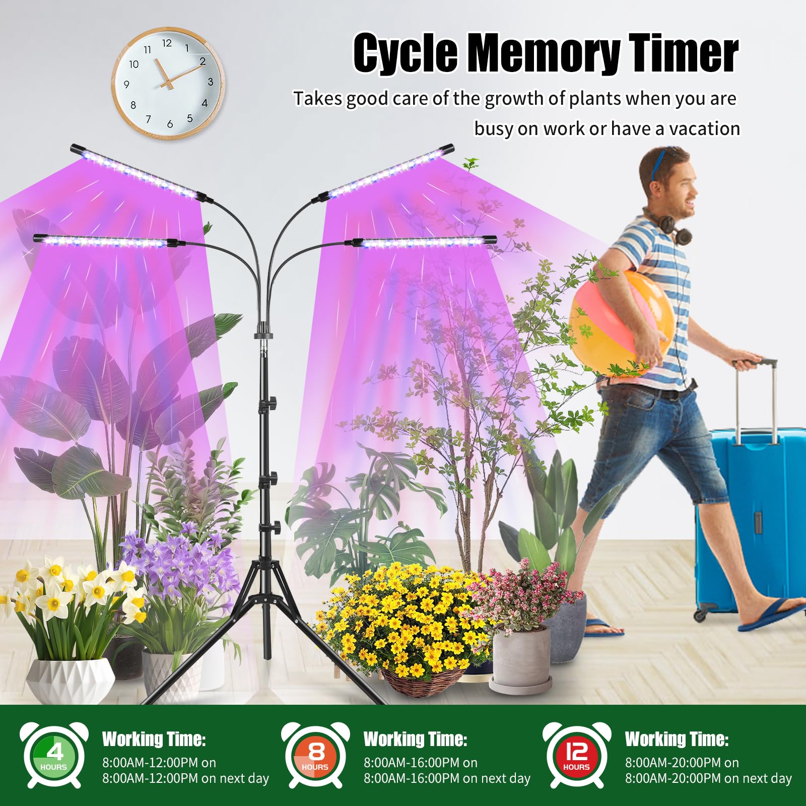 Railee Lampada per Piante da Interno 120 LEDs Luce di Coltivazione a Spettro Completo Lampada da Coltivazione con Treppiede Grow Light per Semina Crescita Fioritura Fruttificazione