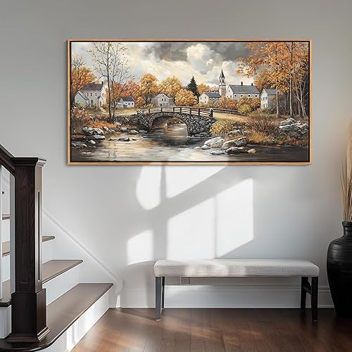 Miniatura 6 de Lienzo decorativo para pared para sala de estar, pinturas de puente, decoración de pared, paisaje rústico de granja, cuadros de pared para