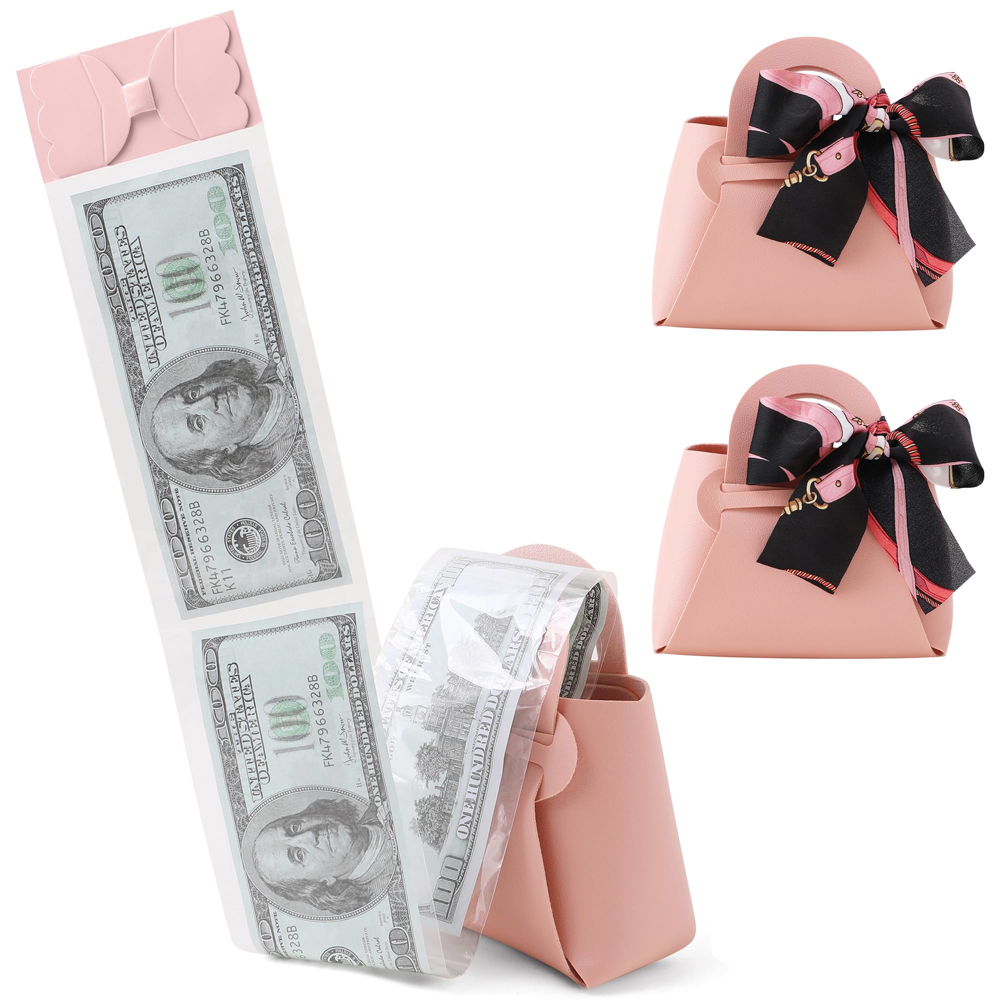 Litvana DIY Money Surprise Box - 2 Pack Leather Cash Boxes Money Pull-Out Bags for Birthday, Anniversary, Pink