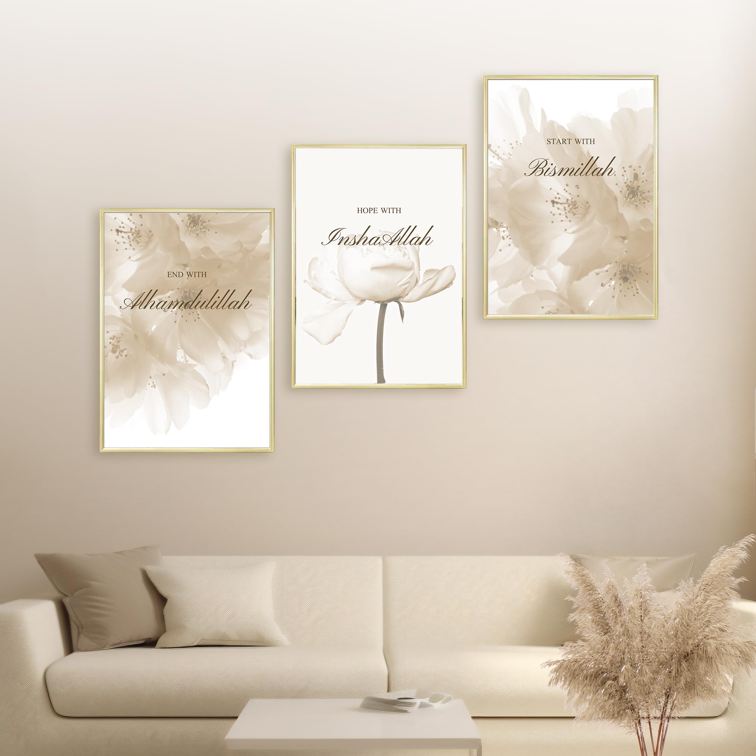 HAVA Artwork Beige Dream Poster Set, Islamische Poster, Islamische Bilder, Islamische Dekoration, Islamische Geschenke, Bilderrahmen, Allah Wandbild, 40x50 - ohne Rahmen